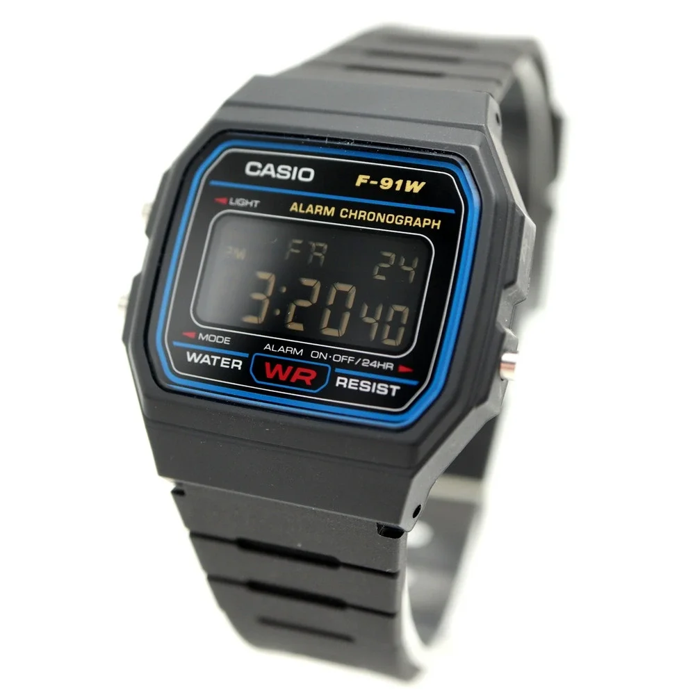 Casio F-91W Black Negative Display Digital 35mm Watch Alarm Chrono w New Battery
